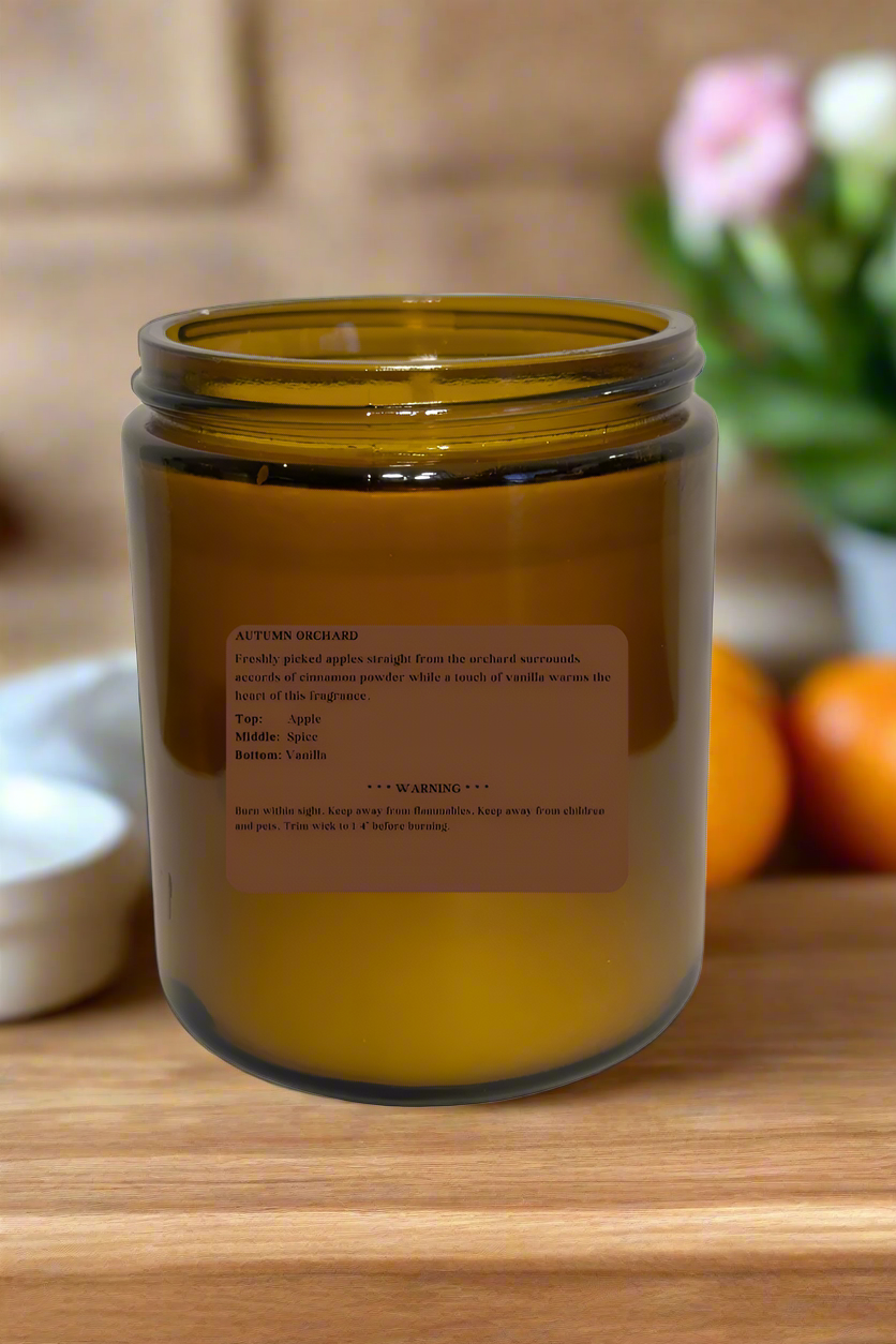 8 oz Cotton Wick Amber Glass Jar Soy Wax Candles / Spring - Summer Season Scents