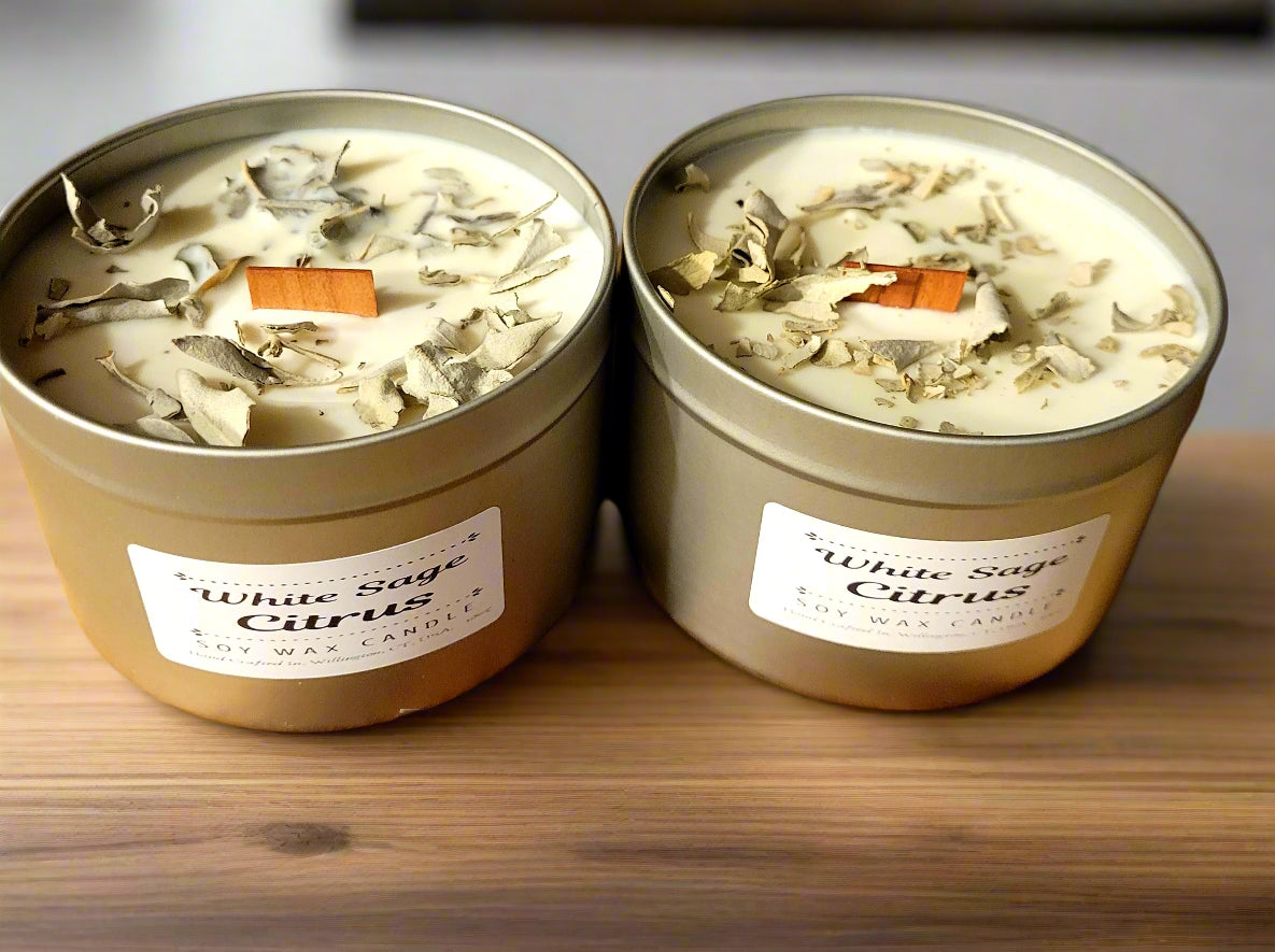 8 oz Herbal and Floral Candles, 100% Soy Wax, Wood Wick