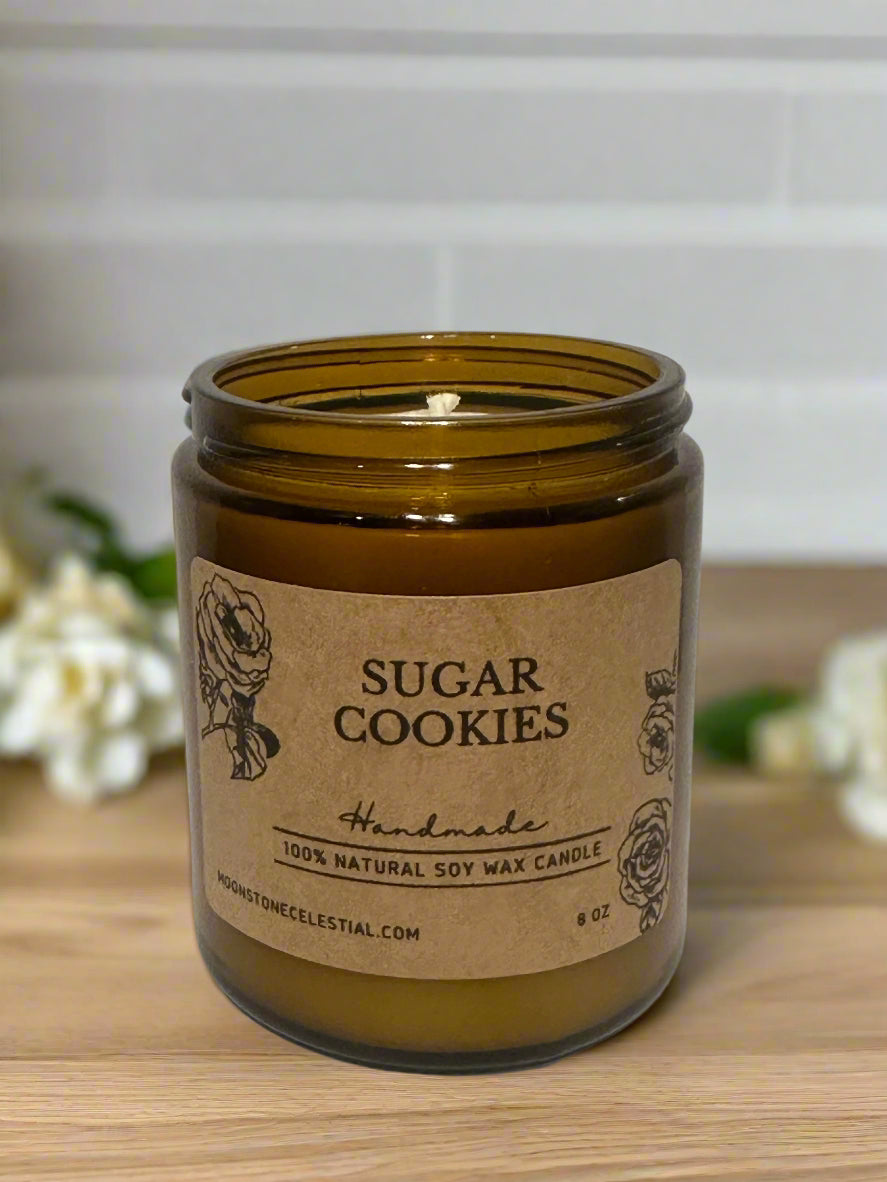 8 oz Cotton Wick Amber Glass Jar Soy Wax Candles / Spring - Summer Season Scents
