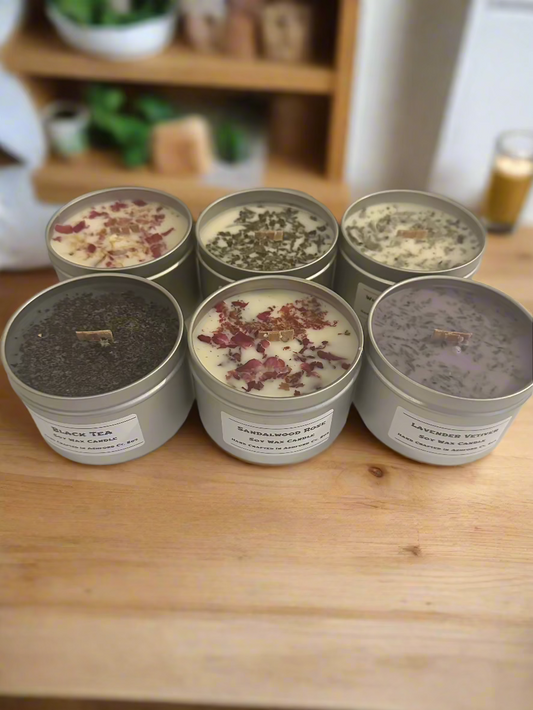 8 oz Herbal and Floral Candles, 100% Soy Wax, Wood Wick