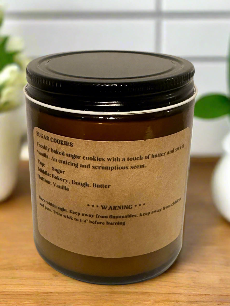 8 oz Cotton Wick Amber Glass Jar Soy Wax Candles / Fall - Winter Season Scents